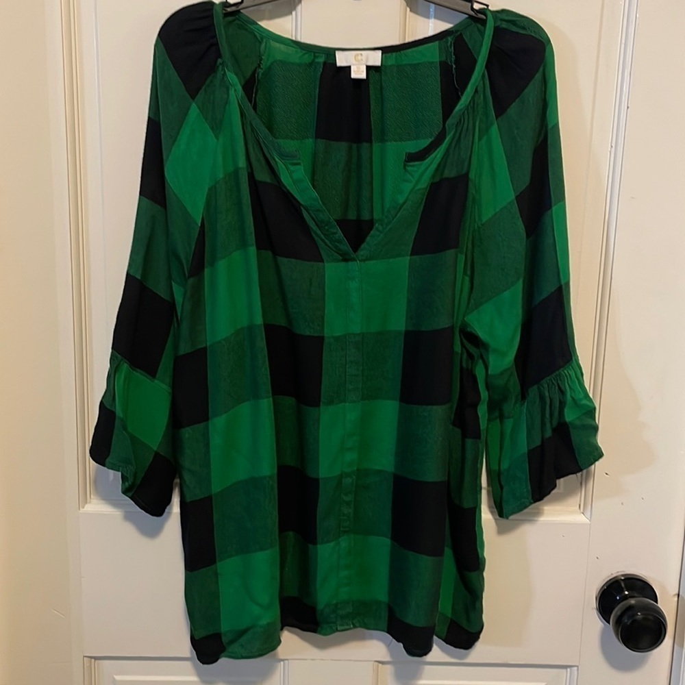 C Wonder Black‎ and green buffalo plaid Shirt Top size small